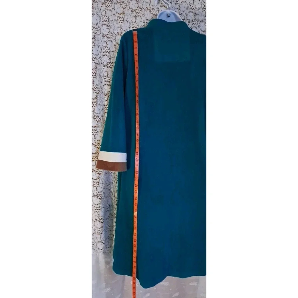 Vanity Fair Bathrobe Size 16 Teal/Brown Velour Midi‎ Length Zipper Retro Vintage